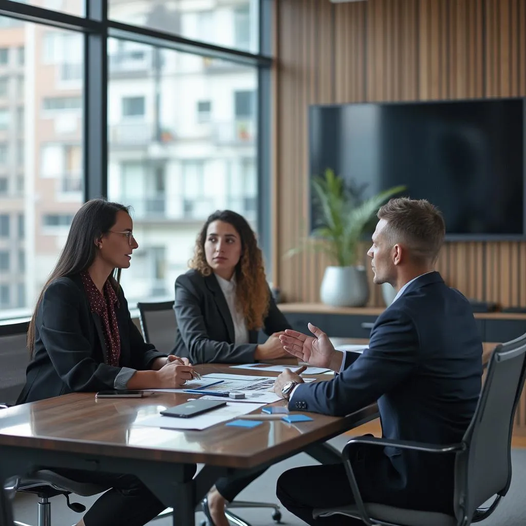 Equipo de consultores en reunión estratégica